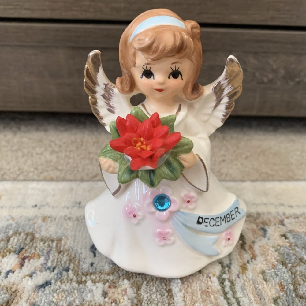 VTG Lefton Midcentury Jeweled December Birthday Angel Figurine Made in Japan MCM